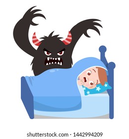 Kids Having Bad Dream Vector Illustration