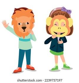 kids having cute fun with animal masks