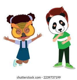 kids having cute fun with animal masks