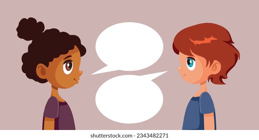 
Kids Having a Dialogue Vector Communication Concept Illustration. Children speaking exchanging information while communicating a message
