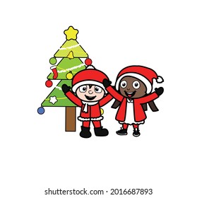 Kinder mit Spaß an Weihnachten-Vektorgrafik
