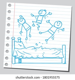 Kids having fun jumping in bed.