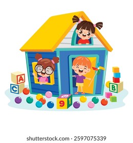 Kids Having Fun At Playhouse