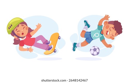 Kids Having Fun Skating Around and Playing Soccer, Enjoying Every Moment Together Outdoors