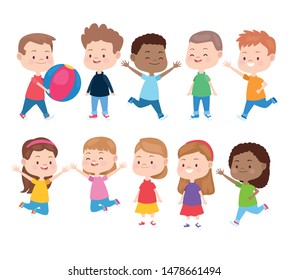 Kids having fun and smiling cartoons, set of characters boys and girls. vector illustration graphic design.