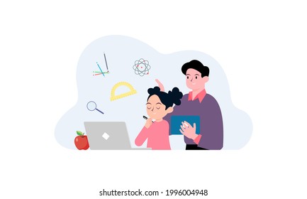 Kids having online lessons concept illustration