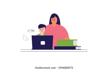 Ilustración conceptual de los niños que tienen lecciones en línea