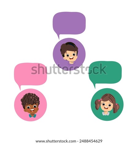 kids head in circle with speech bubble, face children  different nationalities