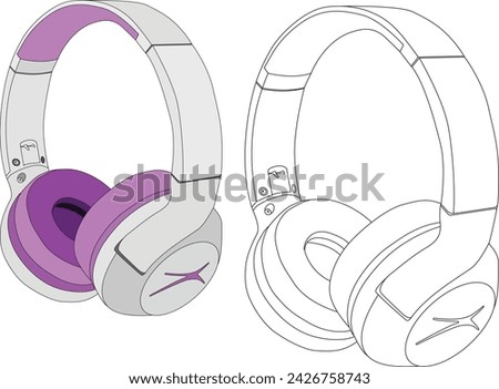 Kids Headphone Vector Line Art.  an earphone held over the ear by a band worn on the head