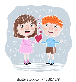 Kids, heart. Card. Vector.