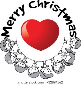 kids with heart shape and merry christmas text