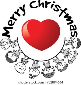 kids with heart shape and merry christmas text