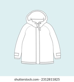 kids heavy winter jackets with zipper flat sketch illustration