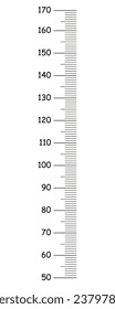 Gráfica de talla infantil de 50 a 170 centímetros. Muro de metro, regla de crecimiento. Plantilla para pegatinas de crecimiento de pared aisladas en fondo blanco. Ilustración de contorno simple vectorial. 