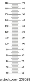 Gráfica de talla infantil de 50 a 170 centímetros. Plantilla para pegatinas de crecimiento de pared aisladas en fondo blanco. Muro de metro, regla de crecimiento. Ilustración vectorial simple.