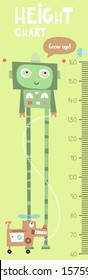 Kids height chart with cute robot and robot dog in Scandinavian style. Vector Illustration. Childish meter wall for nursery design.