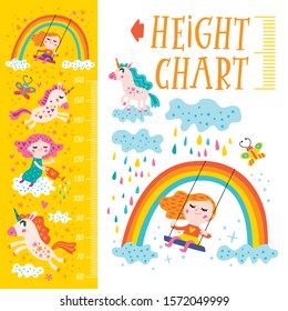 Kids height chart. Vector isolated illustration with unicorns on a
bright background.
