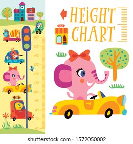 Kids height chart. Vector isolated illustration with funny animals on a
bright background.
