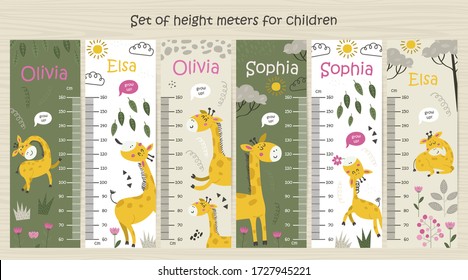 Kids height chart. Vector isolated illustration with Giraffes