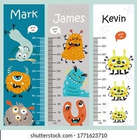 Kids height chart. Vector isolated illustration with Monsters
