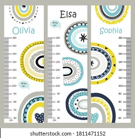 Kids height chart. Vector isolated illustration with rainbows