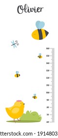 Kids height chart. Vector isolated illustration of cartoon animals. Cute scale measurement for kids grow. Baby growth measure meter. Child height meter for kindergarten.