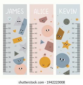 Kids height chart. Vector isolated illustrations with fun figures