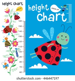 Kids height chart. Vector isolated illustration of cute insects on a white background.