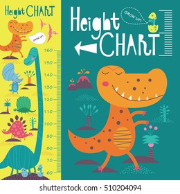 Kids height chart. Vector isolated illustration with cute dinosaurs.