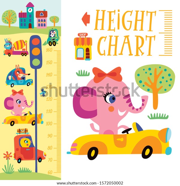 Kids height chart. Vector\
isolated illustration with funny animals on a\
bright\
background.\
