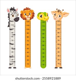 Kids Height Chart. Wall Stickers for children height measurement with Zebra, Lion, Snake, Giraffe.