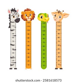 Kids Height Chart. Wall Stickers for children height measurement with Zebra, Lion, Snake, Giraffe.