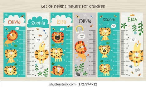 Kids height charts. Vector isolated illustration with lions