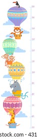 Kids height meter with animal. wall sticker. Tiger, monkey, rhinoceros and giraffe
