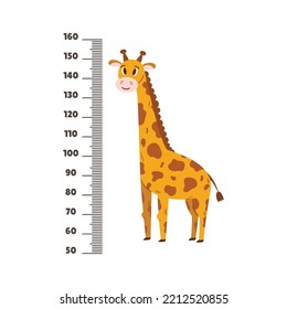 Kids Height Meter With Cartoon Giraffe Funny African Animal. Centimeter Scale, Growth Chart For Children Height Measurement, Isolated Wall Sticker for Baby With Cute Character. Vector Illustration