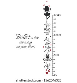 Kids height ruler with a ballet for wall decals, wall stickers - Vector