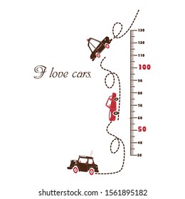 Kids height ruler with a cars for wall decals, wall stickers - Vector