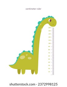 Kids height ruler in centimeters with dinosaur for growth measure. Cute cartoon cheerful tall animal vector illustration isolated on white background. Children wall sticker for kindergarten or home.