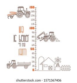 Kids height ruler with Farm Vehicles for wall decals, wall stickers - Vector