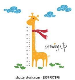 Kids Height Ruler With Giraffe - Vector