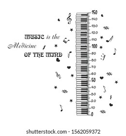 Kids height ruler with music for wall decals, wall stickers - Vector