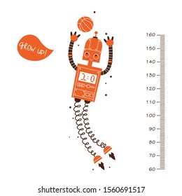 Kids height ruler with a robot and a ball for wall decals, wall stickers - Vector