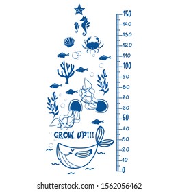 Kids height ruler with sea animals for wall decals, wall stickers - Vector