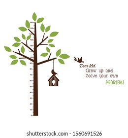 Kids height ruler with a tree and birds for wall decals, wall stickers - Vector