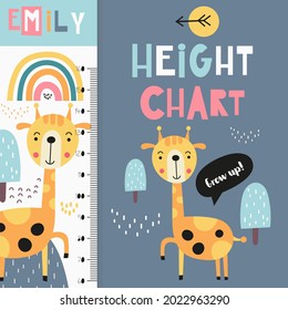 Kids height scale with cute safari animals. Heights for school, kindergarten, nursery design. Vector illustration.