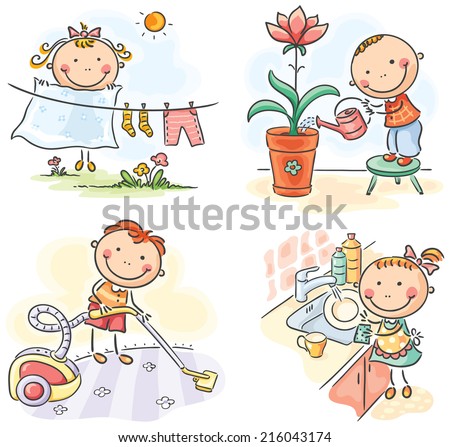 Kids helping their parents with the housework