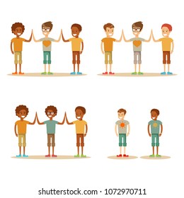 Kids high five. Stock flat vector illustration.