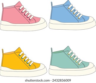 kids high top sneakers drawing vector illustration kids shoes