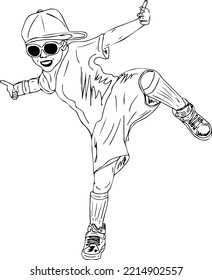 Kids Hip Hop, a sketch drawing of a child hip hop dancer, a child hip hop dancer, a child dancing hip hop cartoon doodle drawing, silhouette