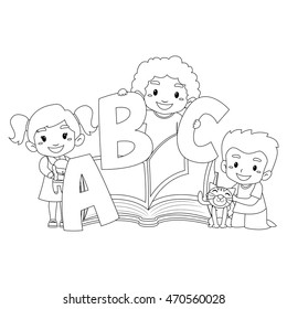 Kids Holding ABC in an open book